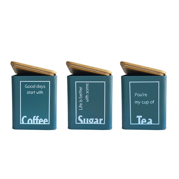 Square Blue Tea Coffee Sugar Canisters for Home