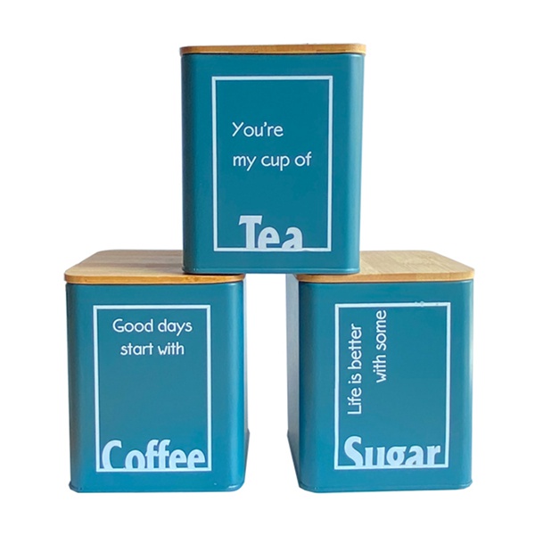 Square Blue Tea Coffee Sugar Canisters for Home