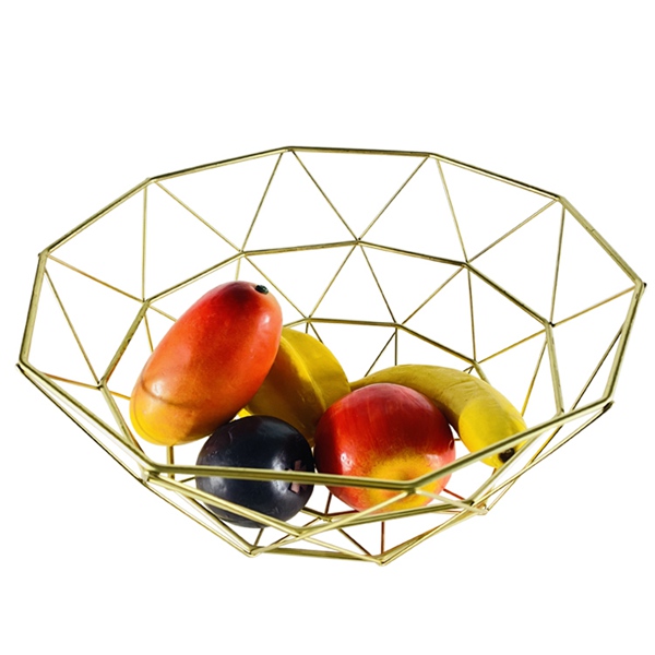 Hight Gold Wire Fruit Bowl On Countertop