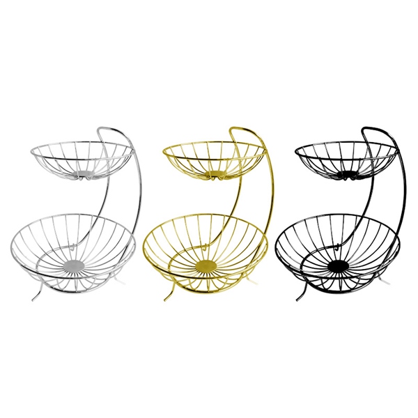Yumi Arched Metal Chrome 2 Tier Fruit Stand for Home