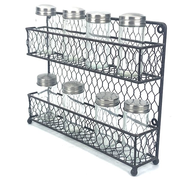 2 Tier 12 Seasonings Jar Chicken Wire Spice Rack For Home