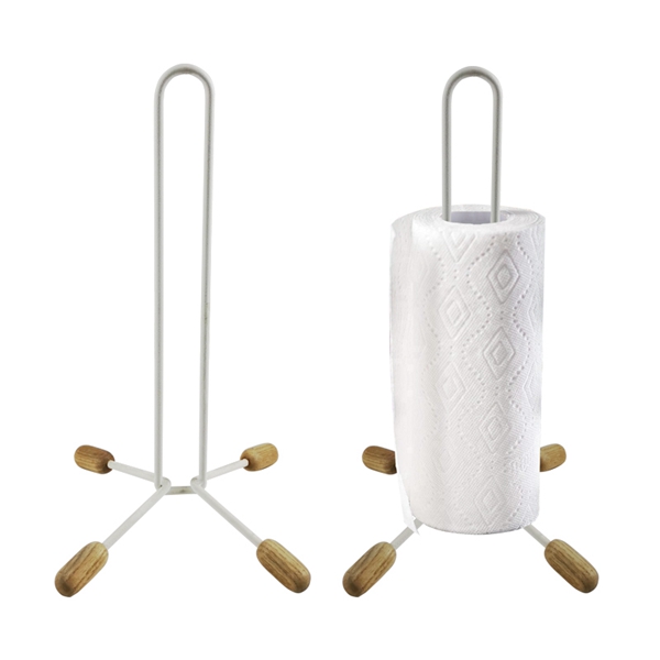 White Paper Towel Holder with Non-Slip Wood