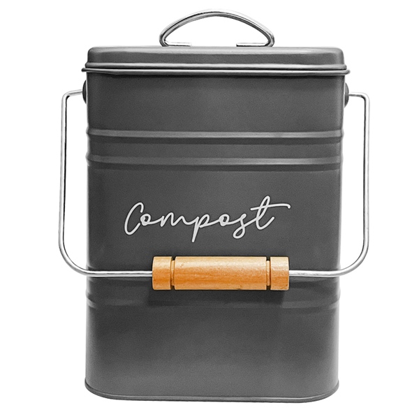 Kitchen Compost Bin Caddy Bucket With Lid And Wood Handle