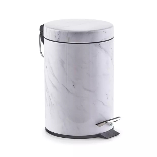 Manufacturing Metal White Marble Garbage Can With Foot Pedal