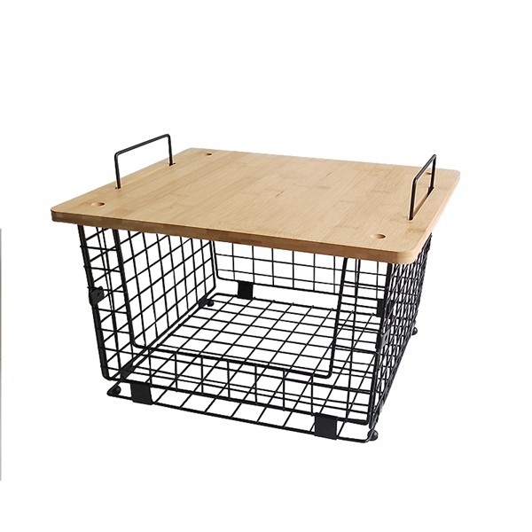  Metal Basket with Wood Top For Storing