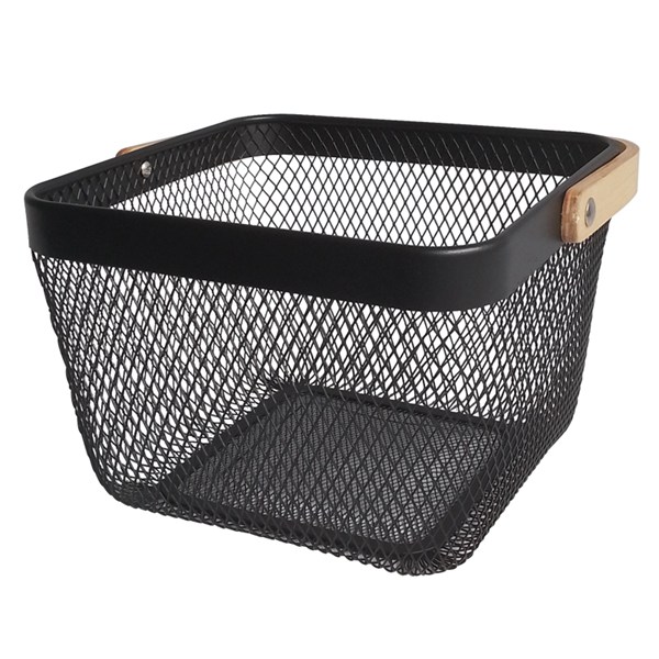 Square Metal Basket Wooden Handle For Snack Food Storage