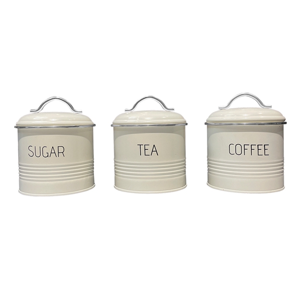3 cafeteras de té de azúcar metálico latas de cocina modernas