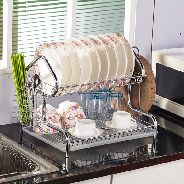 Porte - vaisselle de comptoir de séchoir double couche en forme de maison