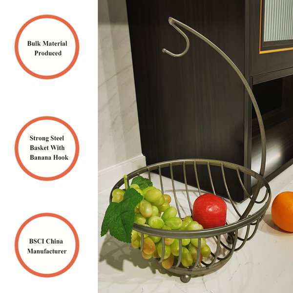 Metal Kitchen Wire Basket Fruit Bowl With Banana Hanger