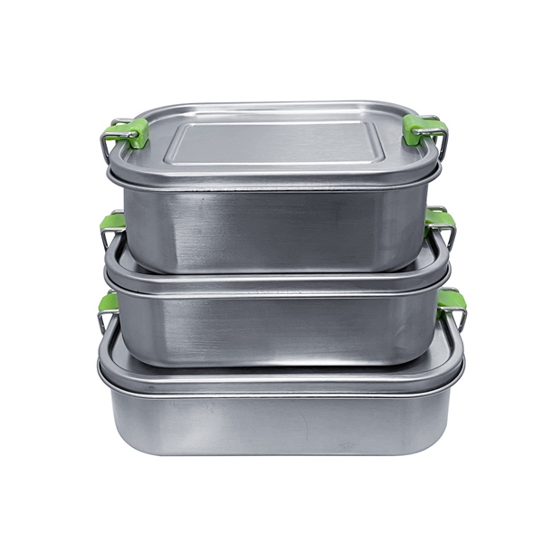 Stainless Steel Lunch Box 2 Compartments With Lock Clips Design