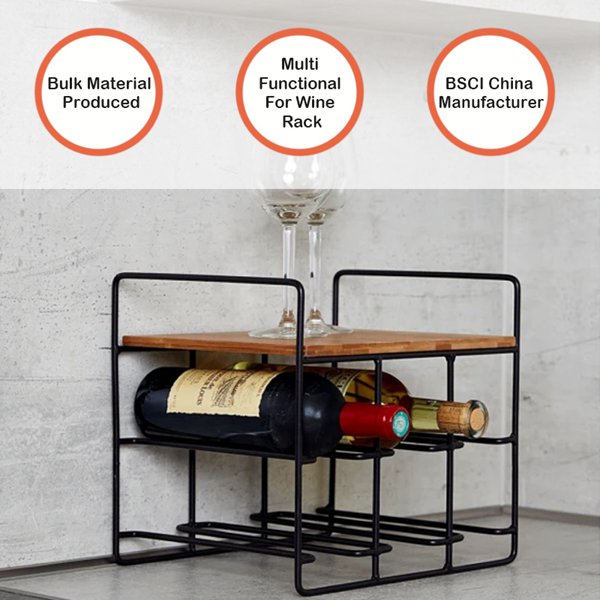 Metal Craft Tabletop Wine Rack Modern Wine Holder With Wood Top