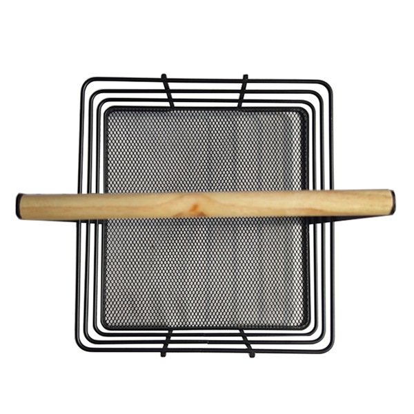 Square Wire Basket Metal Caddy With Wood Handle