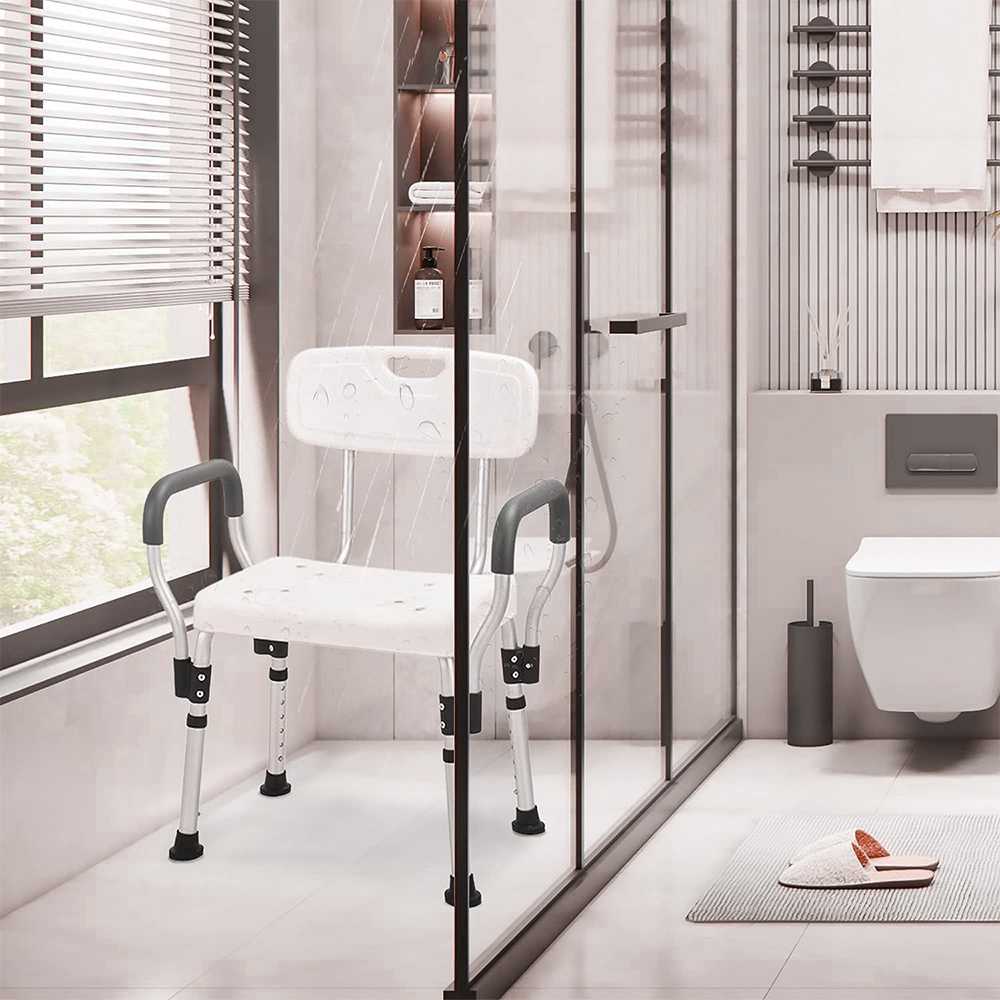 Handicap 6-Levels Adjustable Shower Chair With Armests For Elderly