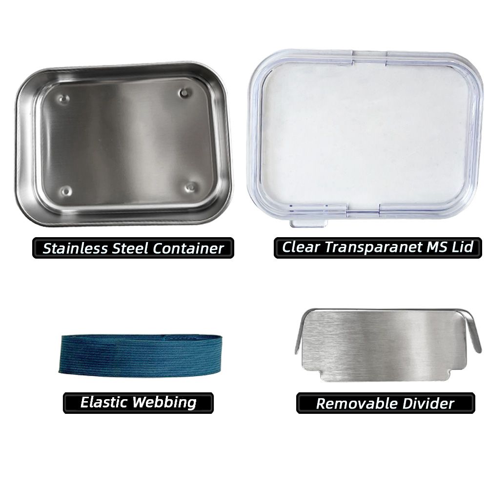Stainless Steel Luch Box Food Container With Plastic Lid, Strap