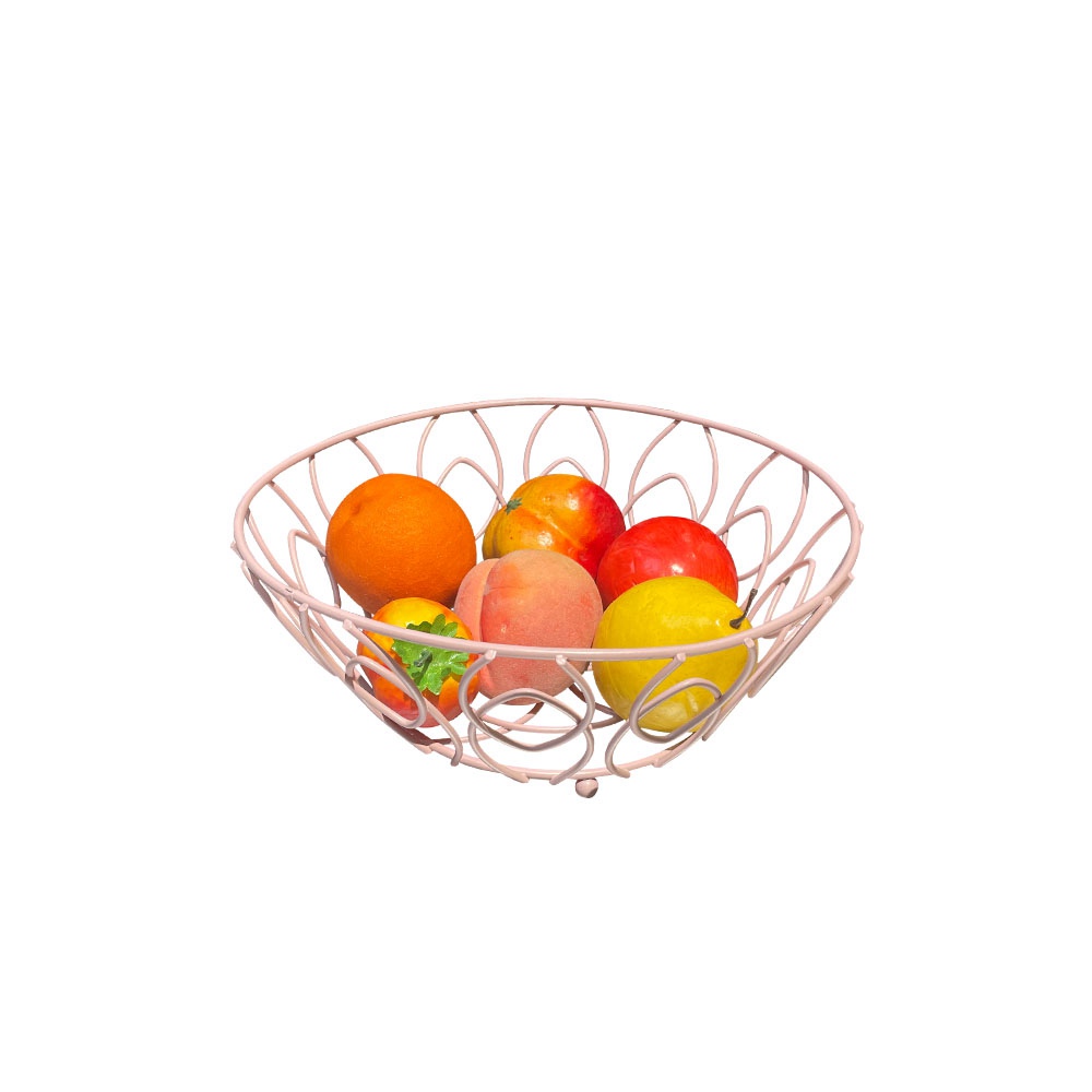 Arts Simple Style Round Wire Storage Pink Fruit Basket For Table Top