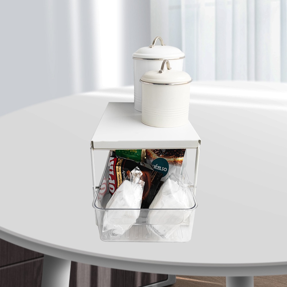 2 Tier Coffee Pod Holder Sliding Acrylic Basket With Metal Storage Tray