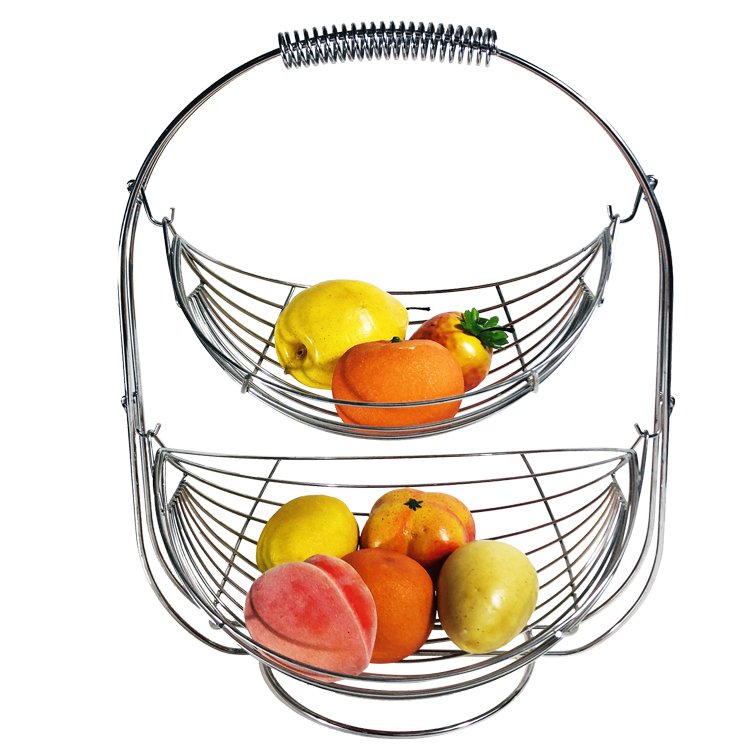 Chrome 2 Tier Swing Fruit Basket Hammock Stand