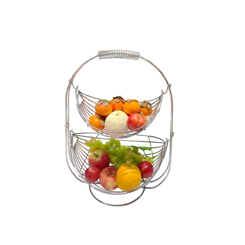 Chrome 2 Tier Swing Fruit Basket Hammock Stand