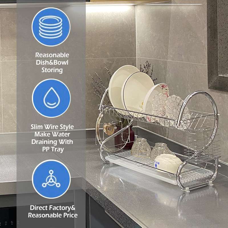 Chrome 2 Tier Dish Rack With Tray