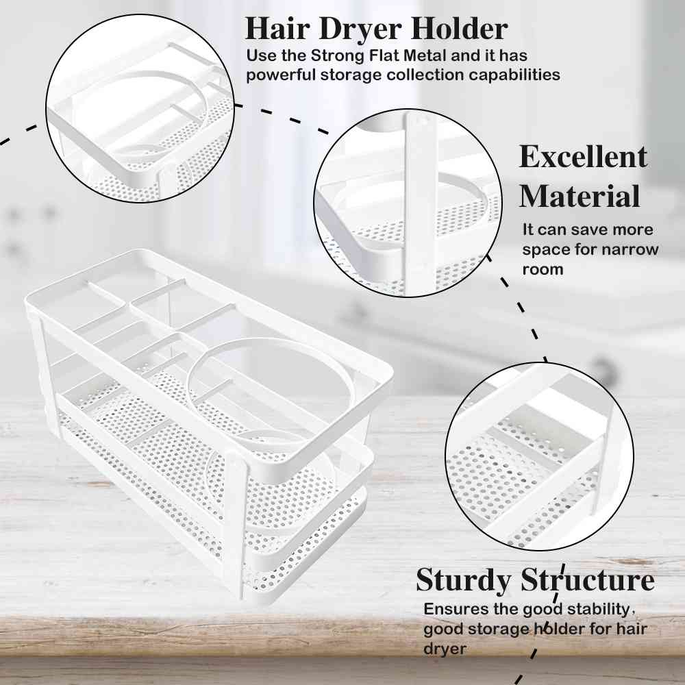 White Metal Hair Tool Dryer And Straightener Holder Organizer 