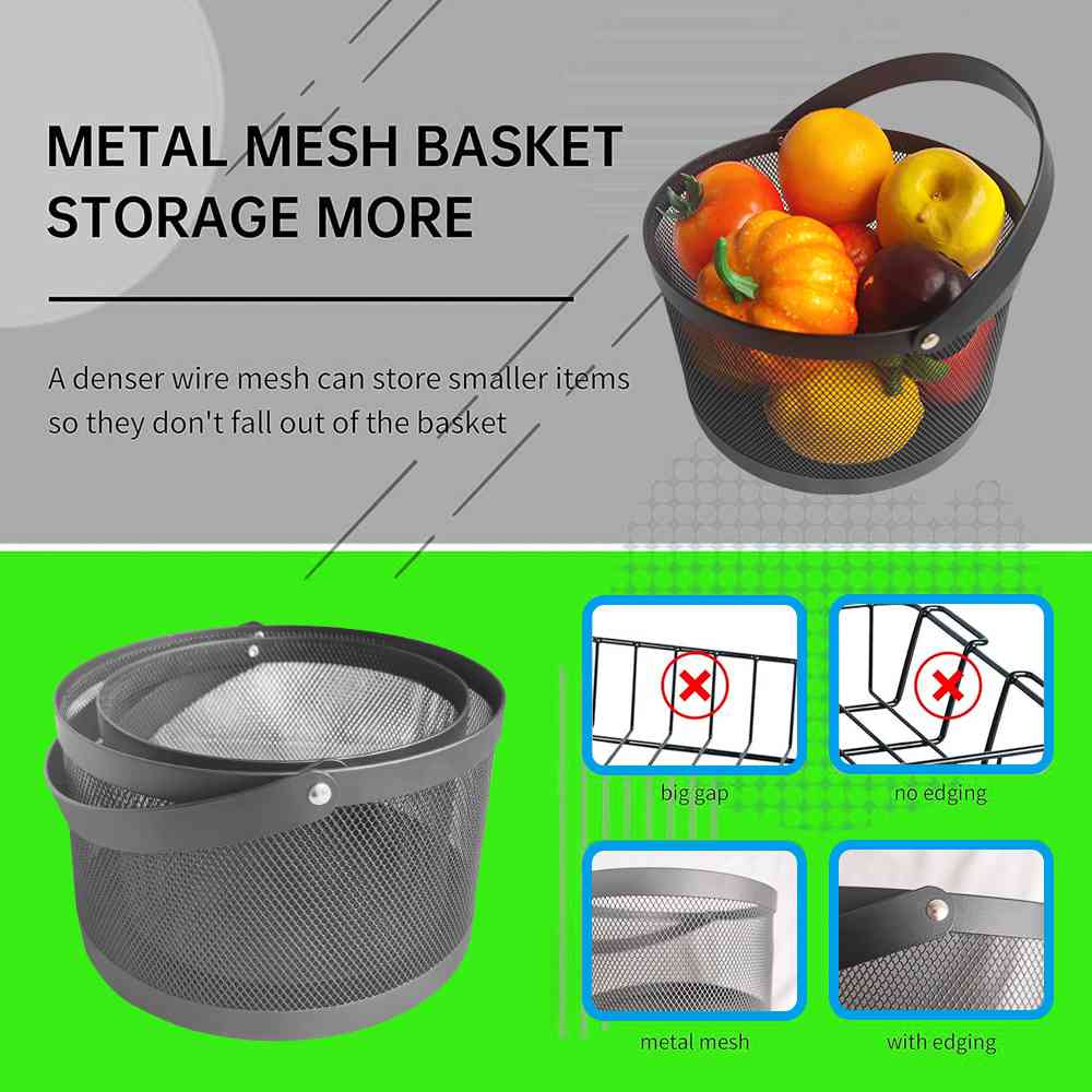Black Kitchen Mesh Storage Basket For Fruit