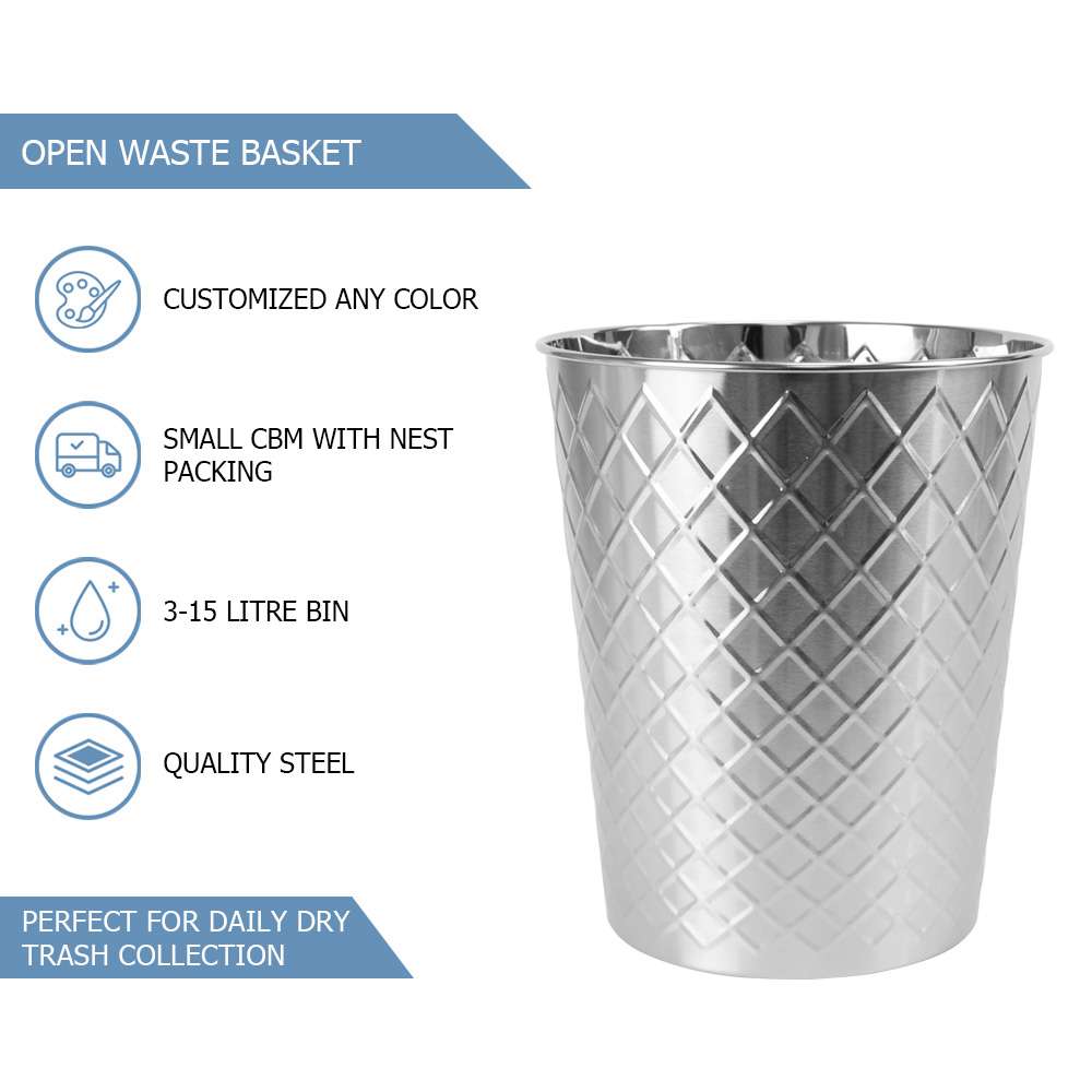 5L Metal Waste Paper Bin With Diamond Pattern