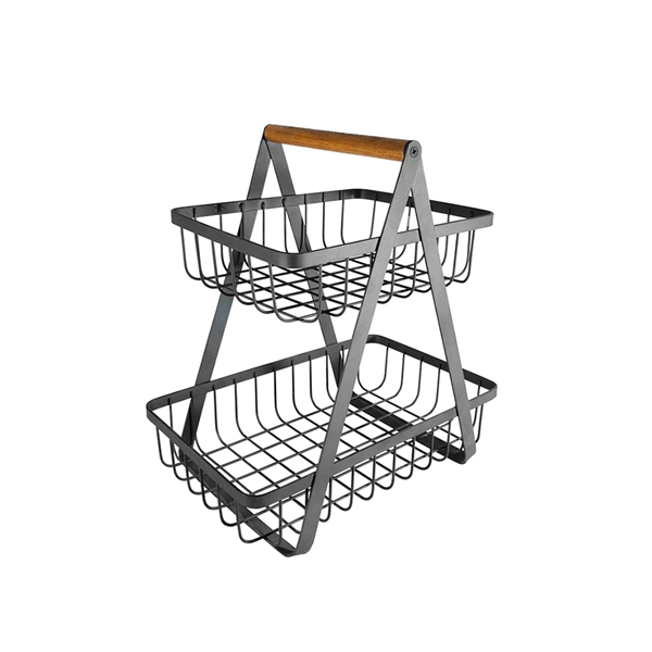 2 tier wire basket wood handle